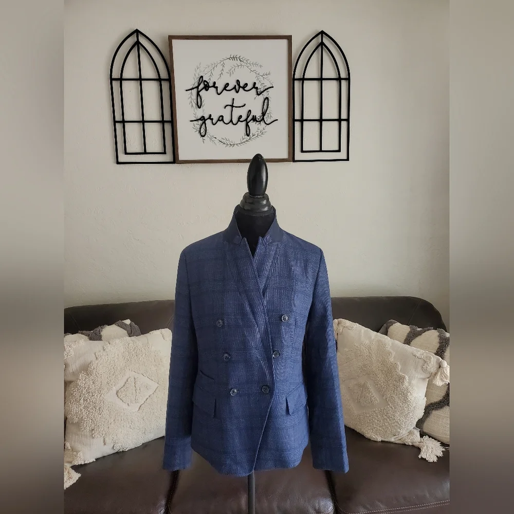 Banana Republic Double Breasted Plaid Blazer Size 8 Classic Boho Chic